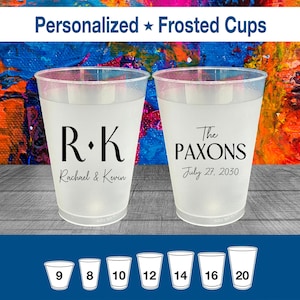 Wedding Cups, Personalized Frosted Cups, Modern Frost Cups, Wedding Toast Cups, Reception Bar Frosted Cups, Custom Monogram Cups | 802 image 1