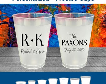Wedding Cups, Personalized Frosted Cups, Modern Frost Cups, Wedding Toast Cups, Reception Bar Frosted Cups, Custom Monogram Cups | 802