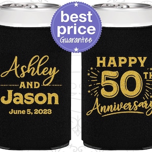 50th Wedding Anniversary Party Favors, Anniversary Can Coolers, Anniversary Ideas, Golden Anniversary Favors, Happy 50th Anniversary | 80007