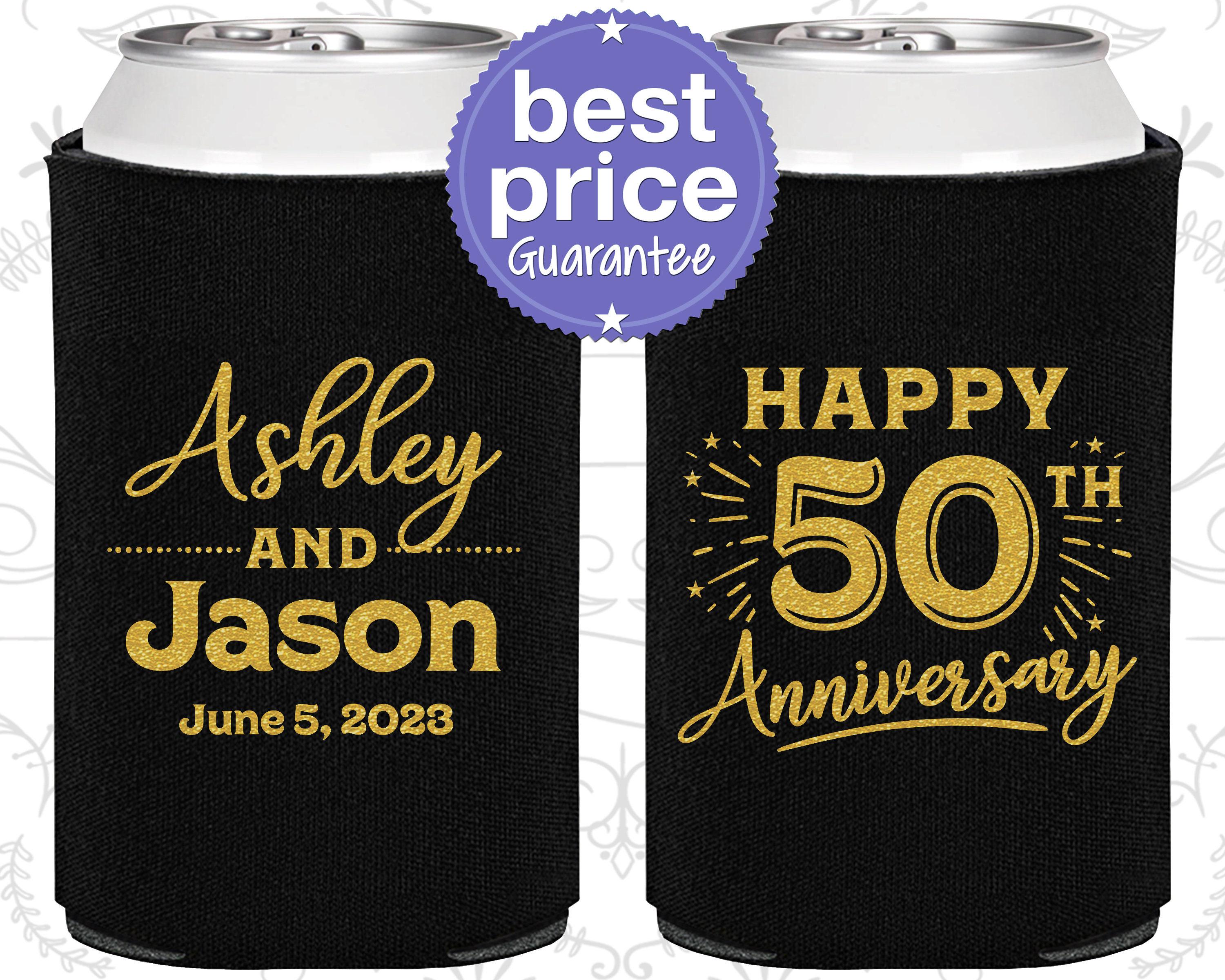 50th Wedding Anniversary Party Favors, Anniversary Can Coolers, Anniversary Ideas, Golden Anniversary Favors, Happy 50th Anniversary | 80007
