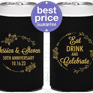 50th Wedding Anniversary Party Favors, Anniversary Can Coolers, Anniversary Ideas, Golden Anniversary Favors, Parents Anniversary | 80027