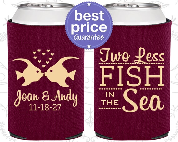 Wedding Gift, Fisherman Wedding Gift, Two Less Fish in the Sea Wedding Gift, Personalized Wedding Favors, Wedding Can Cooler (C533) Il_570xn