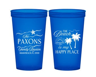 Family Reunion Party Cups, Family Reunion Favors, Family Reunion Gift Ideas, Family Reunion Beach, The beach is my happy place | 160016