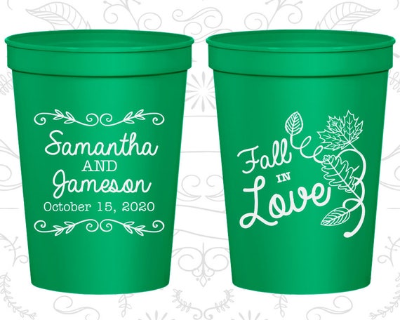 Fall in Love, Promotional Wedding Cups, Fall in Love Wedding, Fall Wedding, Floral Wedding Cups, Leaves, souvenir cups (377) Il_570xn
