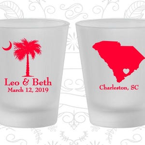 Palmetto Tree, Printed Frosted Glasses, Crescent Moon, South Carolina Palmetto, SC Palmetto Tree, Palmetto Moon, Frosted Shot Glass | 676
