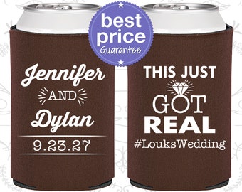This Just Got Real, Personalized Wedding Favors, Fun Wedding Favors, Funny Wedding Favors, Beer Can Coolers (C484)