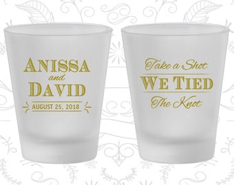 Take a Shot We Tied the Knot, Cheap Frosted Shot Glass, Wedding Party, Frosted Glasses (361)