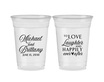 Personalized Disposable Cups, Love Laughter, Monogrammed, Cheap Monogram Soft Sided Cups | 432
