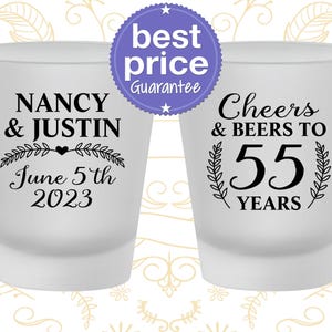 Anniversary Shot Glasses, 55th Anniversary Gift for Parents, Anniversary Decor, Emerald Anniversary, Cheers and Beers to 55 Years | 80038