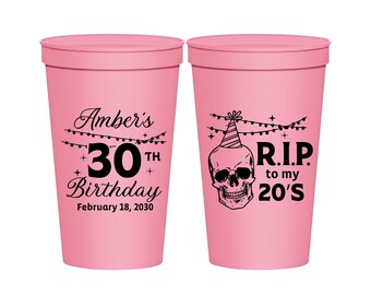 30th Birthday Cups, Plastic Birthday Cups, Birthday Cups, Birthday Party Favors | 20140