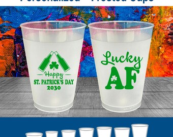 St Patricks Day Party Cups, St Patricks Day Favors, Saint Pattys Day, Irish Gifts, Lucky AF, Irish Cups | 200017