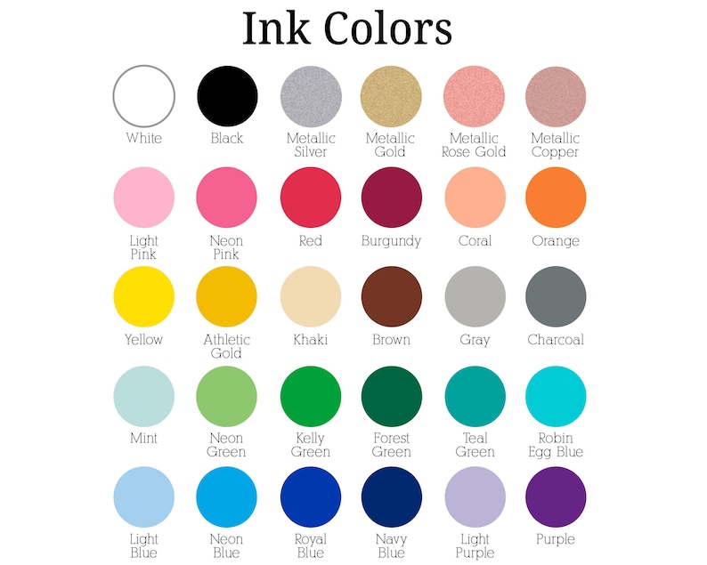 a color chart with different colors of ink