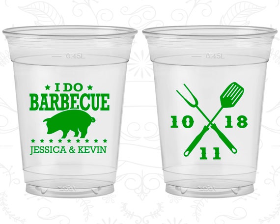 I Do BBQ, Customized Soft Plastic Cups, I Do Barbecue, Wedding BBQ, BBQ Pig, Disposable Cups (73) Il_570xn