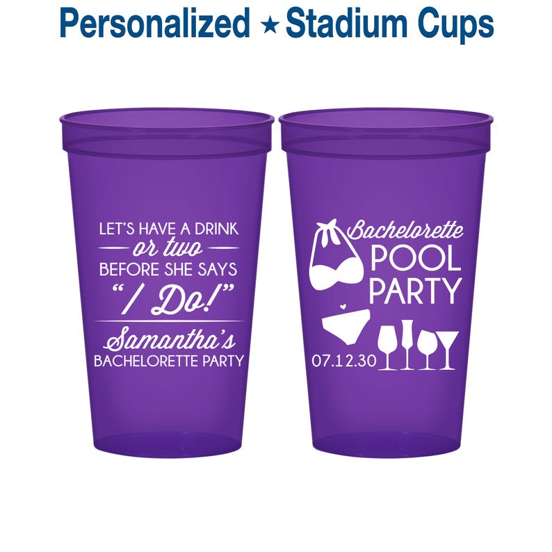 Bachelorette Pool Party Cups, Bachelorette Cups Personalized, Lets have a drink or two, before she says I do, Bachelorette Cups | 60167 image 1