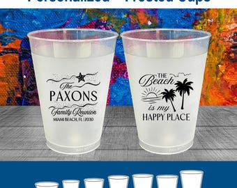 Family Reunion Frosted Cups, Family Reunion Favors, Family Reunion Gift Ideas, Family Reunion Beach, The beach is my happy place | 160016