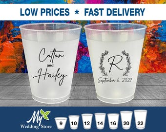 Personalized Wedding Cups, Frosted Cups, Shatterproof Frost Cups, Wedding Toast Cups, Custom Reception Bar Cups, Monogram Cups | NEW03
