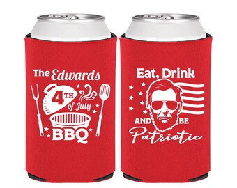 4th of July Decorations, 4th of July Can Coolers, July 4th Party Decor, 4th of July Barbeque, Eat Drink and Be Patriotic | 220006
