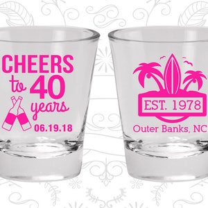 40th Birthday Shot Glass, Cheers to 40 years, Beach Birthday Shot Glass, Tropical Birthday, Birthday Shot Glass, Birthday Glass 20226 image 1