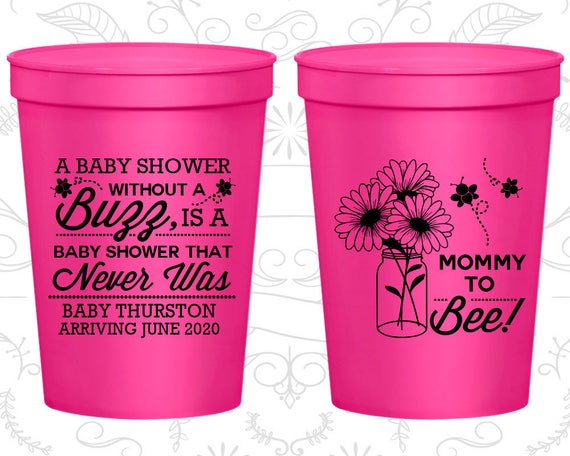 Mommy to Bee, Mommy to Be, Printed Baby Shower Cups, Floral Baby Shower Cups, Honey Bee Baby Shower, Baby Shower Party Cups (90016) Il_570xn