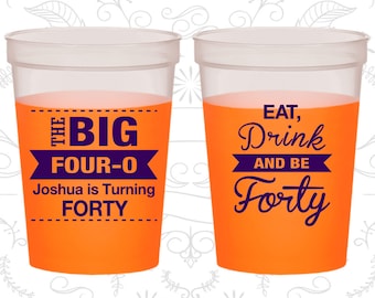 40th Birthday Mood Cups, The Big 40, Eat Drink and be Forty, Birthday Color Changing Cups (20243)