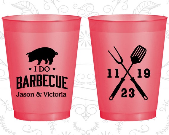 I Do BBQ, Shatterproof Cups, I Do Barbecue, Wedding BBQ, BBQ Pig, Gold Frosted Cups (10) Il_570xn