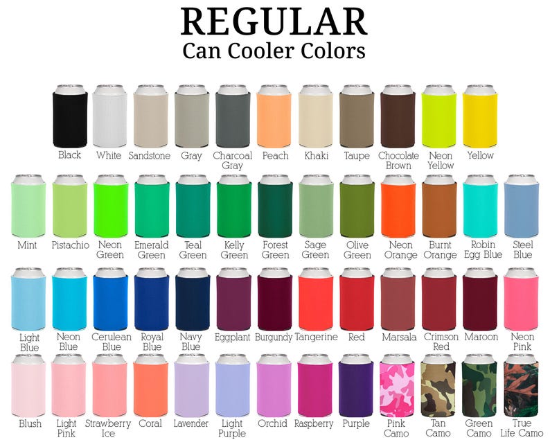 a color chart for a can cooler with different colors
