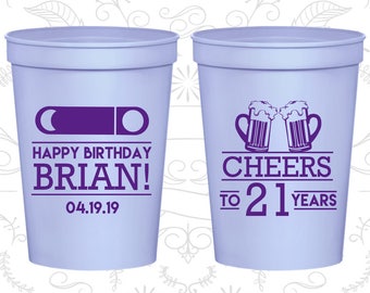 21st Birthday Cups, Custom Birthday Cups, Cheers to 21 Years, Beer Bottle Opener, Birthday Cups (20007)