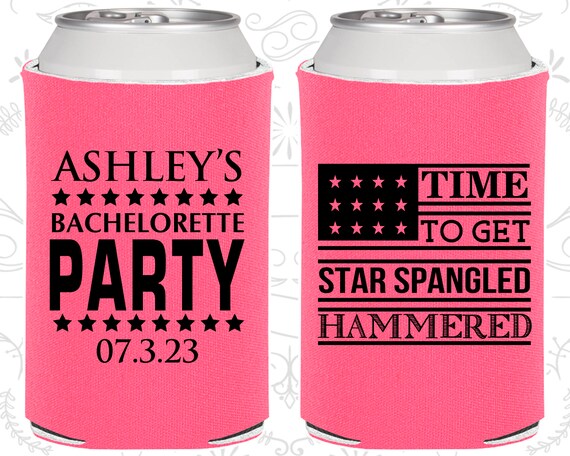 Time to get Star Spangled Hammered, Bachelorette Can Cooler, 4th of July Bachelorette Party, Bachelorette Coolers (C60025) Il_570xn