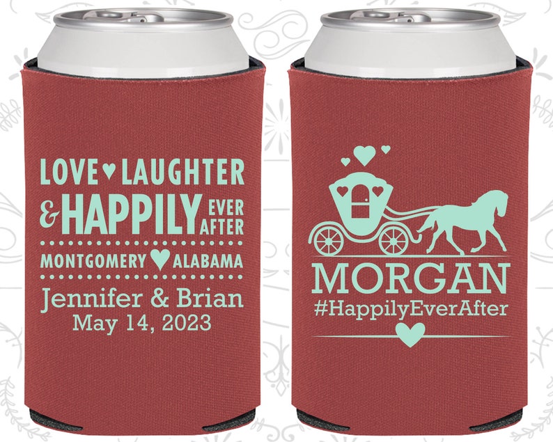 Love Laughter Happily Ever After, Fun Wedding Gifts, Fairy Tale Wedding Favors, Fairy Tale Favors, Princess Carriage, Beer Coolie 552 Bild 1