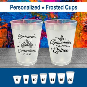 Personalized Quinceañera Frosted Cups, Mis Quince Años, 15th Birthday Copas, Quince Recuedeos, Quinceanera Party Favors | 70005 image 1