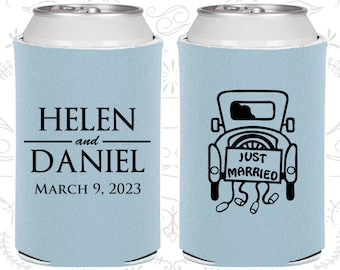 Just Married Gifts, Wedding Reception, Vintage Car, Vintage Favors, Wedding Beer Can Coolers (13)