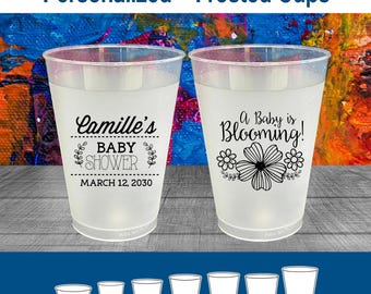 Floral Baby Shower, Baby Shower Frosted Cups, A Baby is Blooming, Baby Shower Shatterproof Cups | 90009