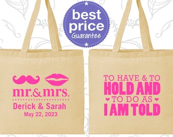 Cotton Bags, Mr and Mrs, Wedding Tote Bags, Wedding Favors, Personalized Tote Bags, Custom Bags, Canvas Tote Bags (C91)