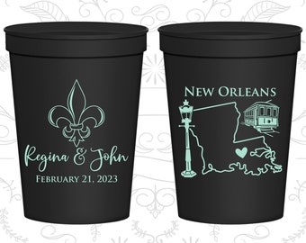 New Orleans, Personalized Beer Cups, Nola Wedding Cups, Cajun Wedding Cups, Fleur De Lis, Wedding Cups (405)