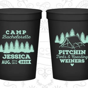 Camp Bachelorette Party Cups, Bachelorette Cup Customized, Pitichin tents and roasting wieners, Bachelorette Cups | 60124