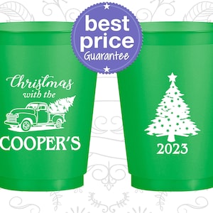 Christmas Frosted Plastic Cups, Christmas Party Favors, Holiday Party Cups, Christmas Office Party Favors, Vintage Christmas | 280025