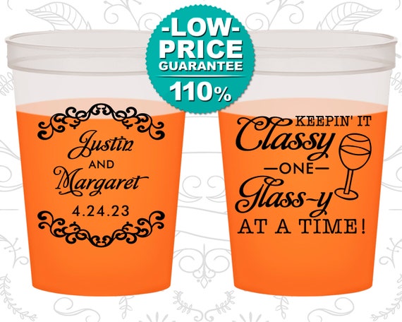 Keep it Classy, One Glassy at a Time, Customized Plastic Mood Cups, Rehearsal Dinner, Bar Wedding, Orange Mood Cups (C383) Il_570xn
