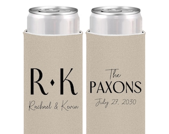 Monogram Wedding Slim Can Coolers, Personalized Seltzer Skinny Can Cooler, Custom Reception Bar, Custom Wedding Favors | 802