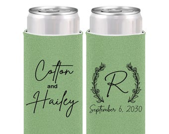 Personalized Wedding Slim Can Coolers, Seltzer Skinny Can Cooler, Wedding Toast, Custom Reception Bar, Monogram Wedding Favors | 803