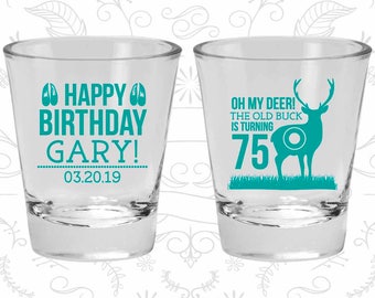 75th Birthday Shot Glasses, Personalized Birthday Glasses, Hunting Birthday, Deer Birthday, Birthday Shot Glasses (20278)