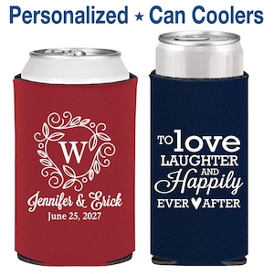 Regular + Slim Seltzer Can Coolers Wedding Bundle - Personalized Wedding Favors, Custom Monogram, Love Laughter and Happily Ever After | 661