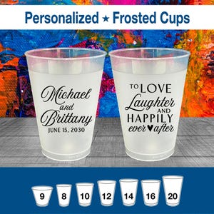 Frosted Plastic Cups, Love Laughter Happily Ever After, Wedding Favors, Custom Wedding Cups, Personalized Cups | 432