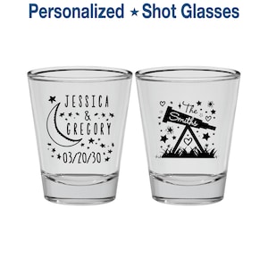 Telescope, Personalized Shot Glasses, Moon, Stars, Heart Wedding Shot Glasses, Wedding Favor Shot | 255