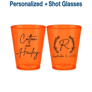 100 pcs | Personalized Plastic Shot Glasses, Translucent Orange 2 oz Acrylic Shot Glass, Custom Wedding Favors, Birthday | 803