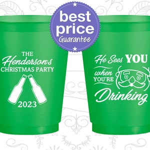 Christmas Shatterproof Cups, Holiday Party Cups, Christmas Office Party Favors, He Sees You When You're Drinking 280015 image 1