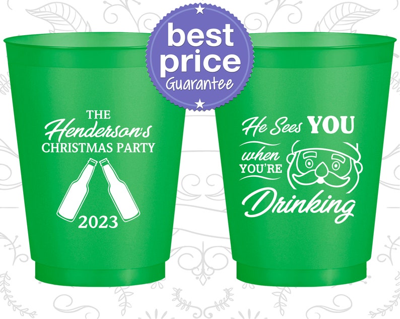 Christmas Shatterproof Cups, Holiday Party Cups, Christmas Office Party Favors, He Sees You When You're Drinking 280015 image 1