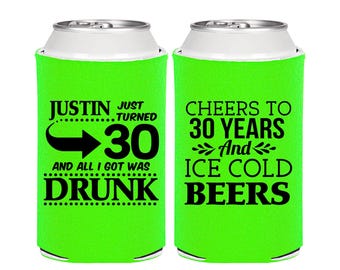 30th Birthday, 30th Birthday Party, Cheers to 30 years, Ice Cold Beers, Birthday Can Coolers, Birthday Coolies | 20219