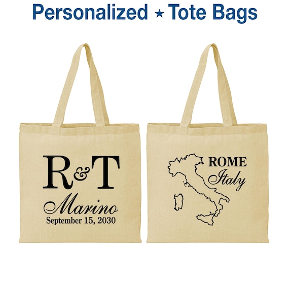 Italy Tote Bags, Italy Wedding, Cheap Cotton Tote Bags, Destination Wedding Bags, Custom Tote, Rome Tote Bags | 714