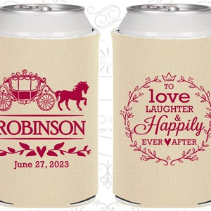 Love Laughter Happily Ever After, Personalized Favors, Princess Carriage, Fairy Tale Wedding Favors, Drink Can Coolers 443 image 1