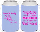 Happiness is Being Married to your Best Friend, Personalized Wedding Favors, Vintage Wedding Favors,Vintage Car,Wedding Can Coolers (510) Il_170x135
